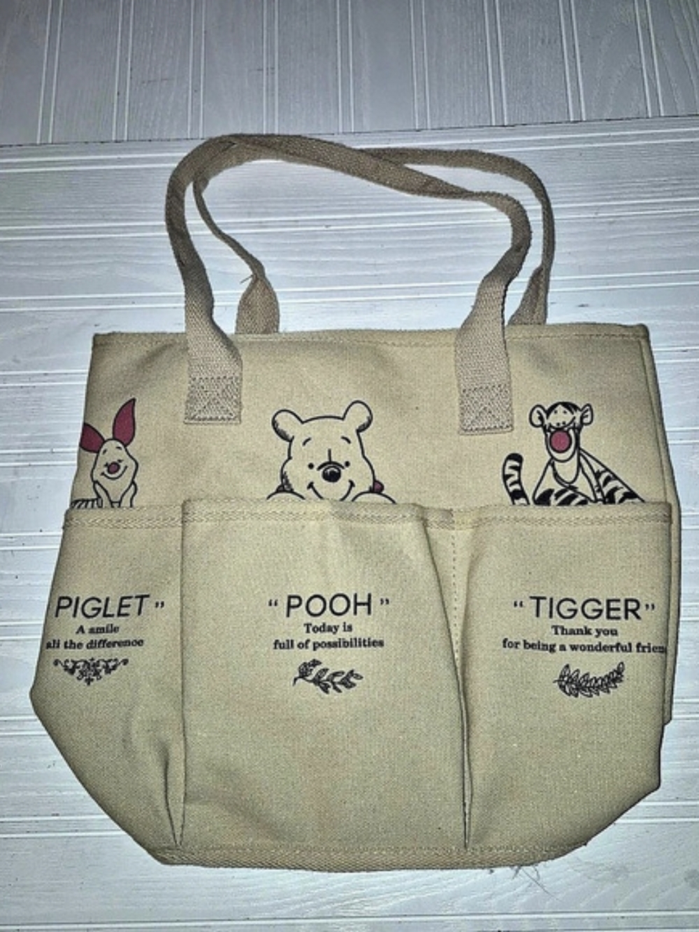 Disney Winnie the Pooh Multi-Pocket Canvas Tote Bag With Piglet Tigger